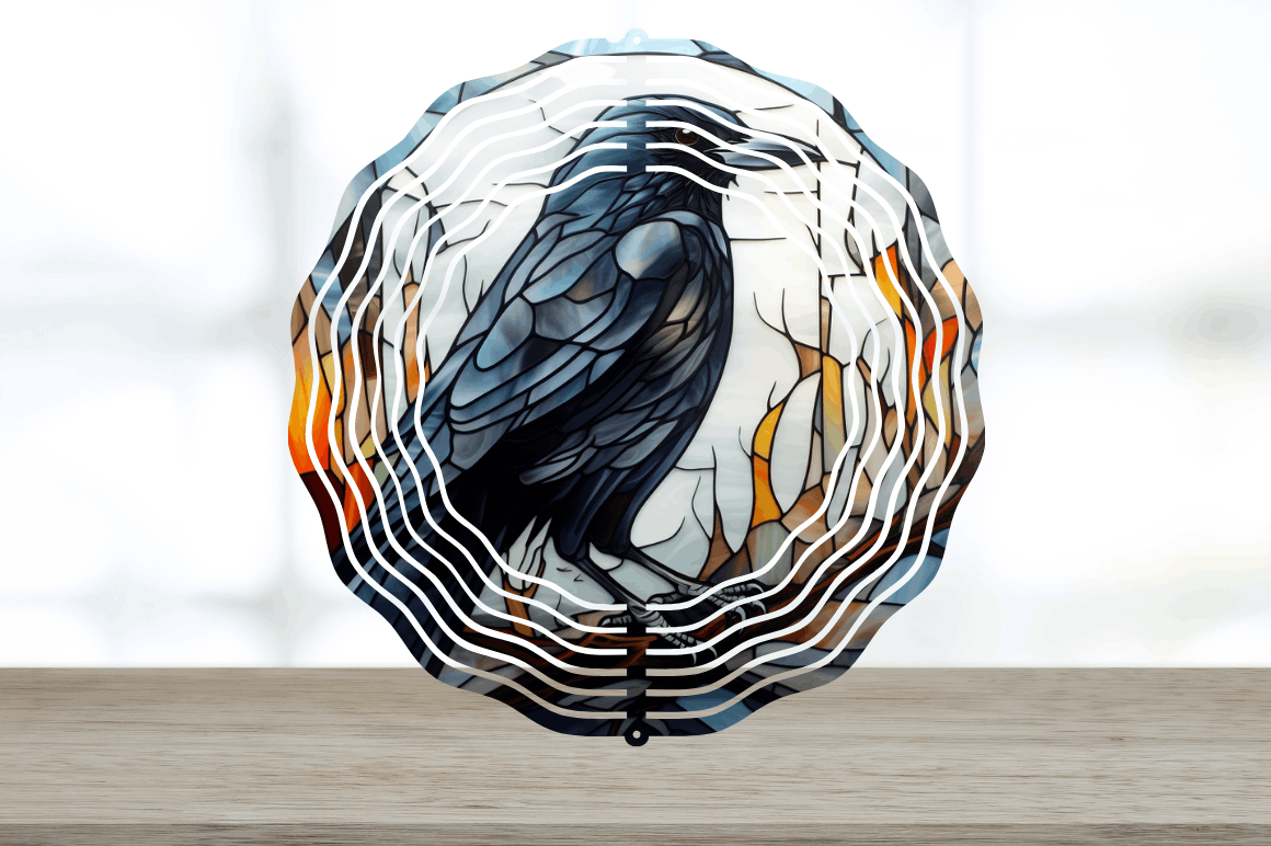Stained Glass Crow Bird Wind Spinner Bundle