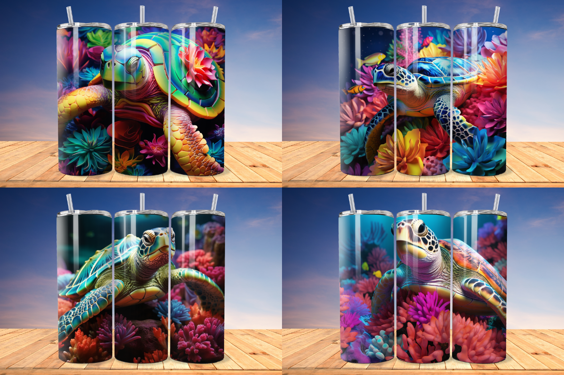 3D Sea Turtle Skinny Tumbler Wrap Bundle