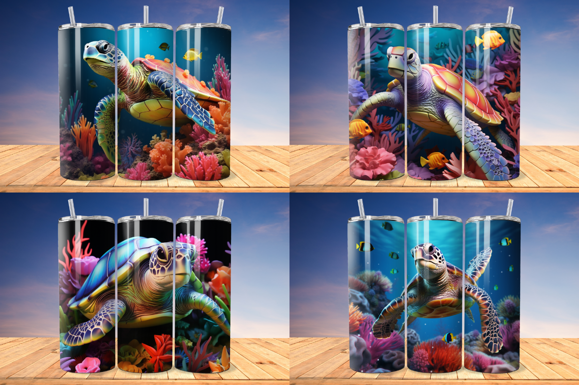 3D Sea Turtle Skinny Tumbler Wrap Bundle