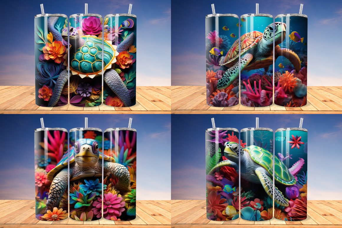 3D Sea Turtle Skinny Tumbler Wrap Bundle