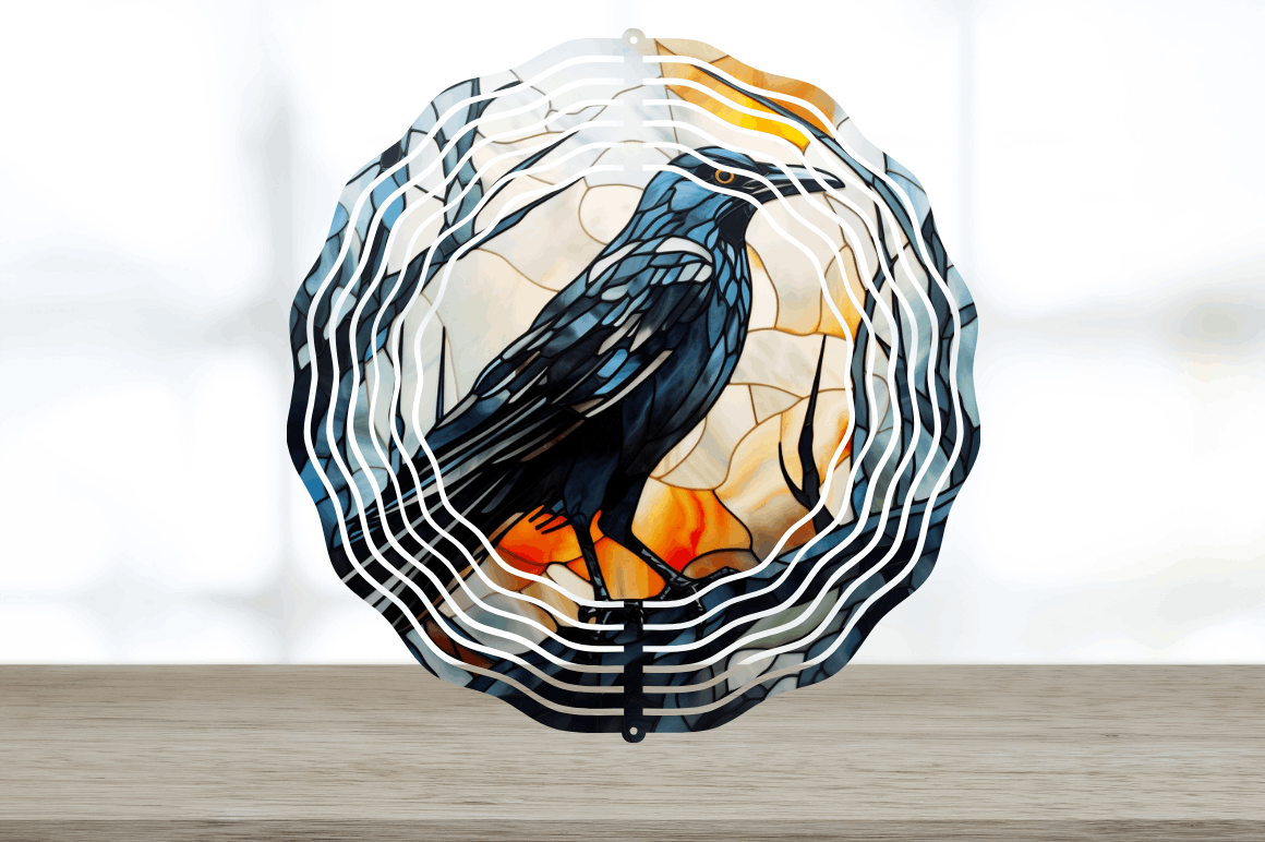 Stained Glass Crow Bird Wind Spinner Bundle
