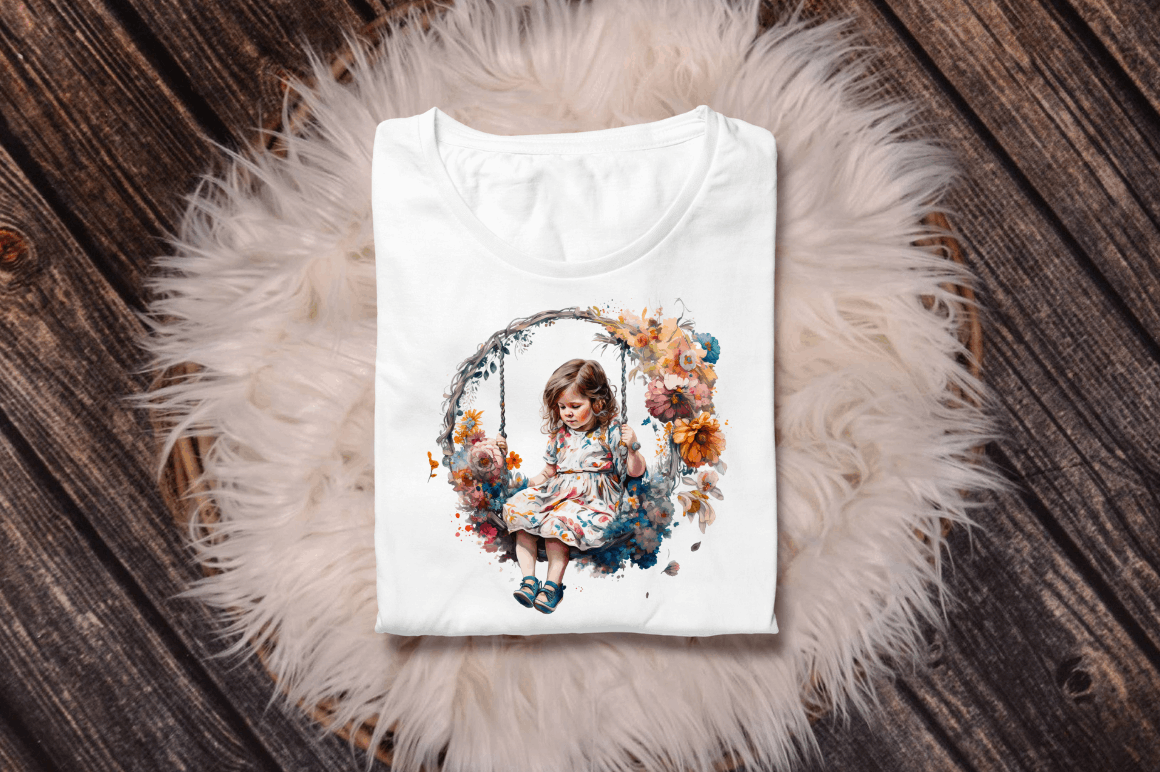 Watercolor Little Girl and Swing Clipart Bundle