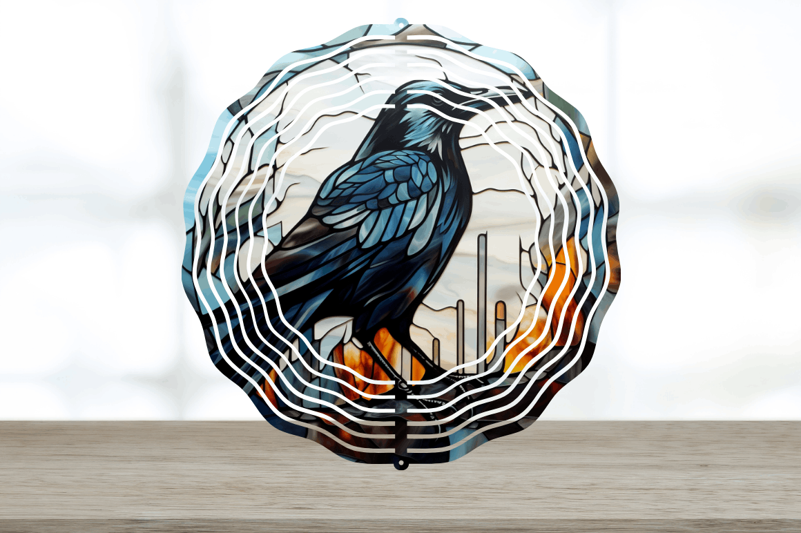 Stained Glass Crow Bird Wind Spinner Bundle