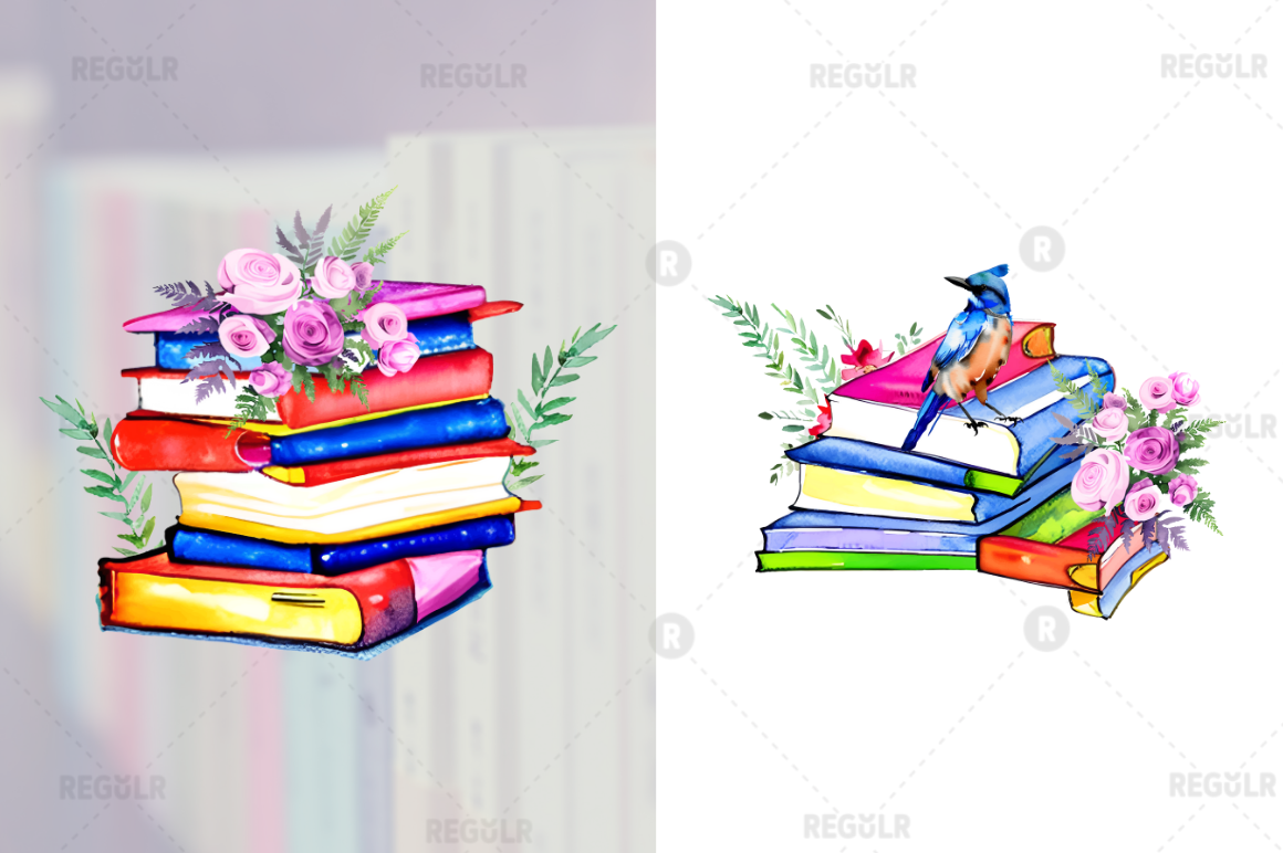 Watercolor Retro Floral Book clipart Bundle