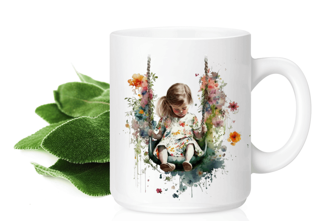 Watercolor Little Girl and Swing Clipart Bundle