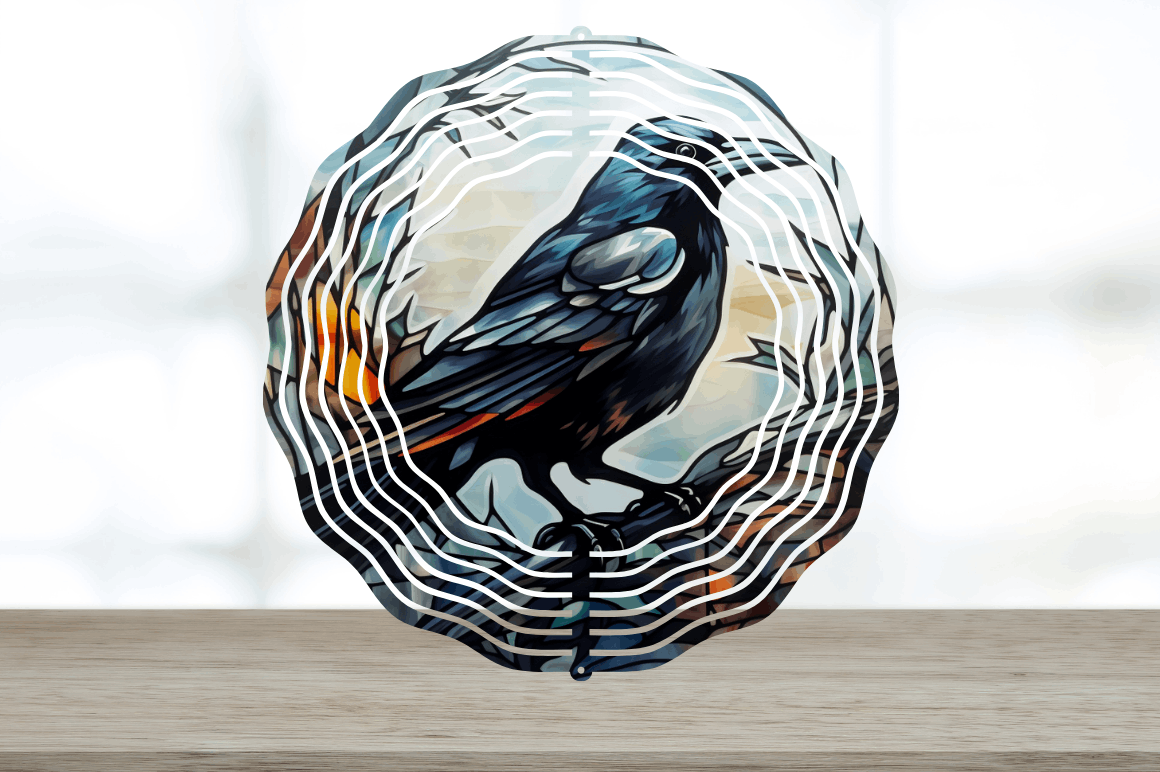 Stained Glass Crow Bird Wind Spinner Bundle