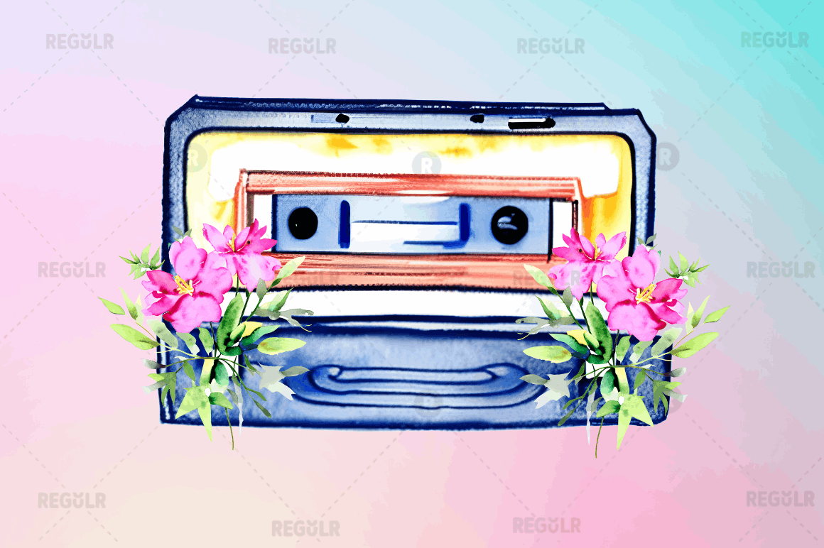 Watercolor Floral Cassettes Clipart Bundle