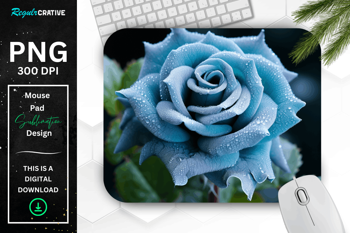 Beautiful Frost Blue Rose Mouse Pad Bundle