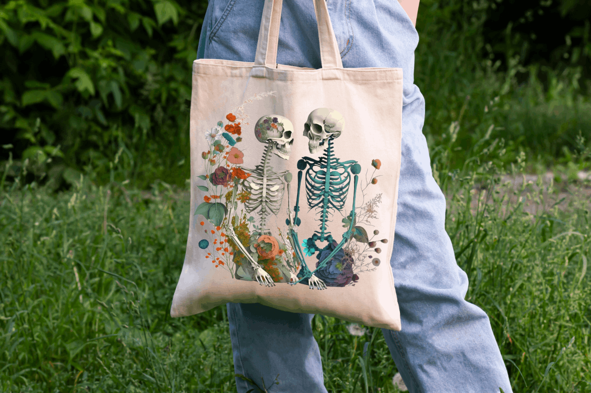 Watercolor Skeleton Couple Clipart Bundle