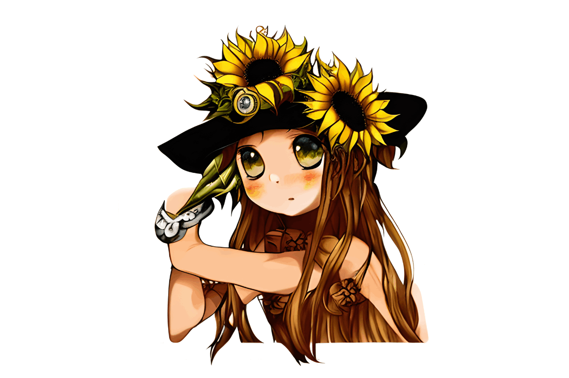 Watercolor Cute Chibi Sunflower Clipart Bundle