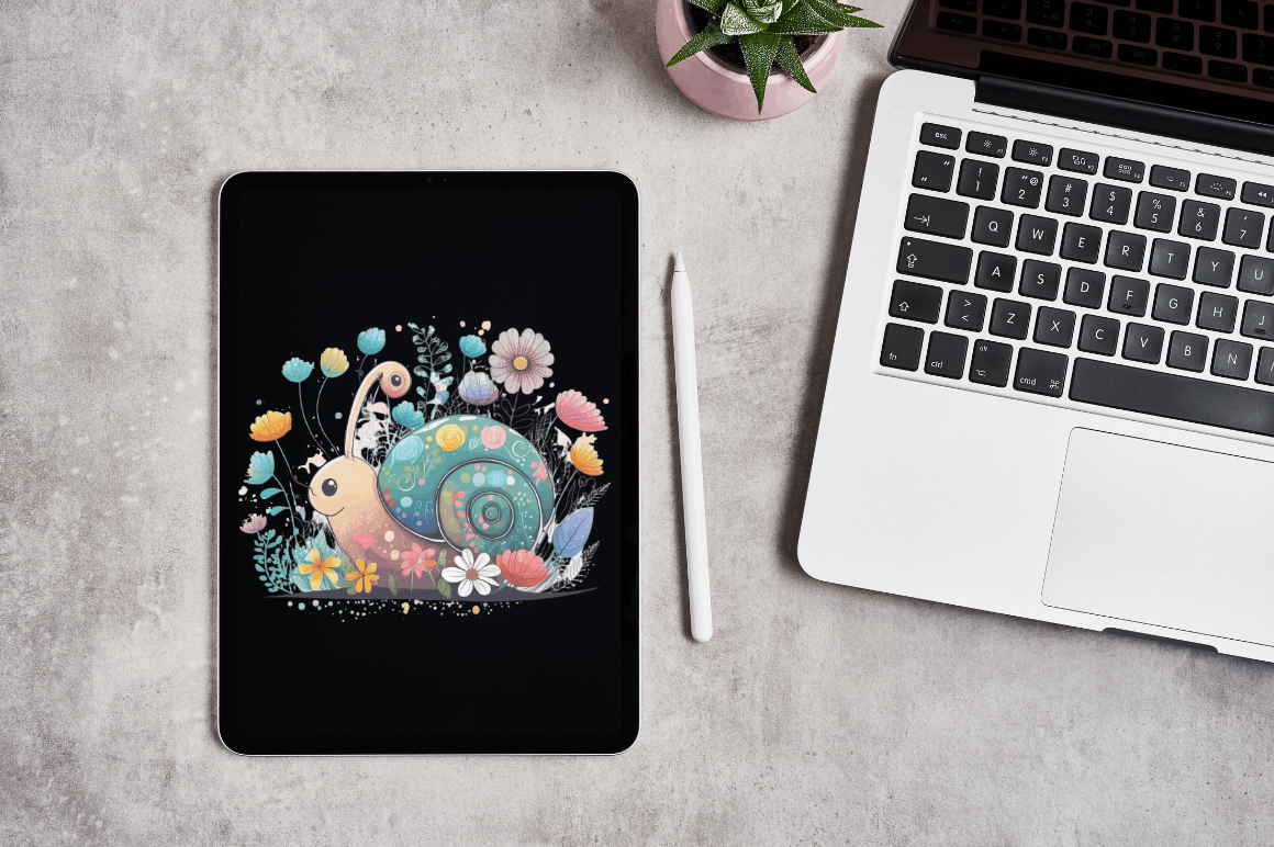 Watercolor Cute Fairy Snail Clipart Bundle