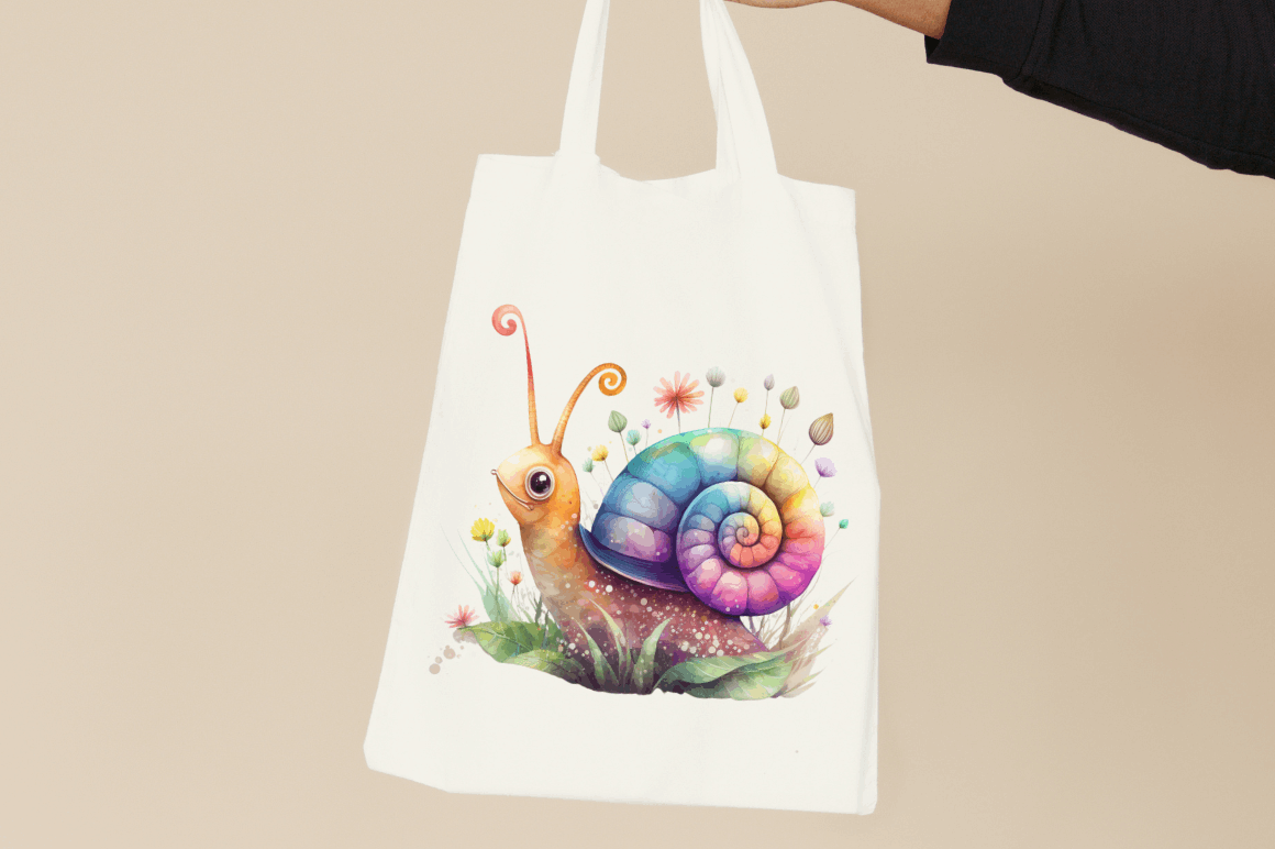 Watercolor Cute Fairy Snail Clipart Bundle