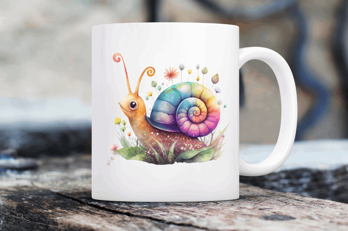 Watercolor Cute Fairy Snail Clipart Bundle