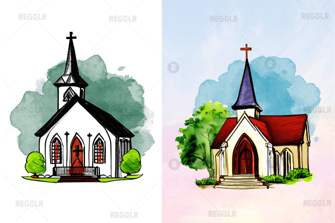 Watercolor Church Sublimation Clipart Bundle
