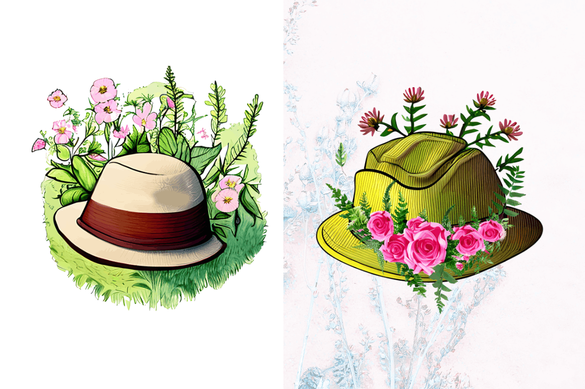 Watercolor Floral Hat Garden Clipart Bundle