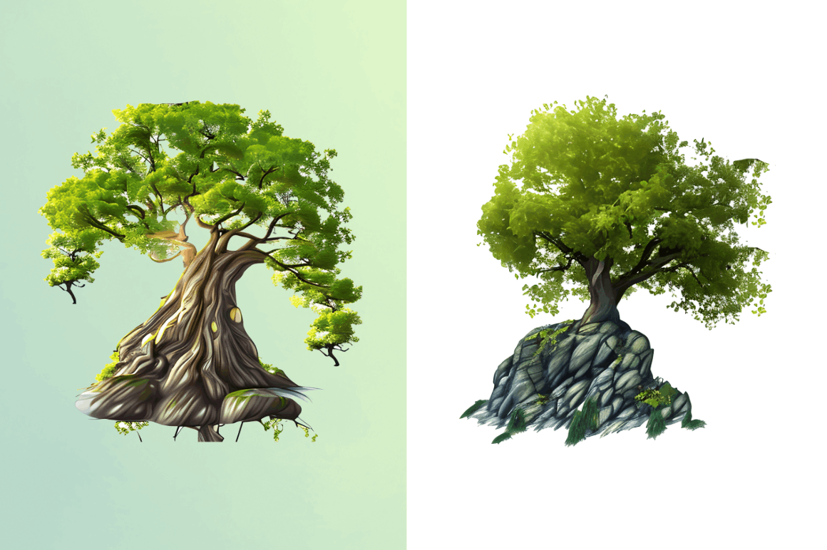 Watercolor Fairy Tree Clipart PNG Bundle