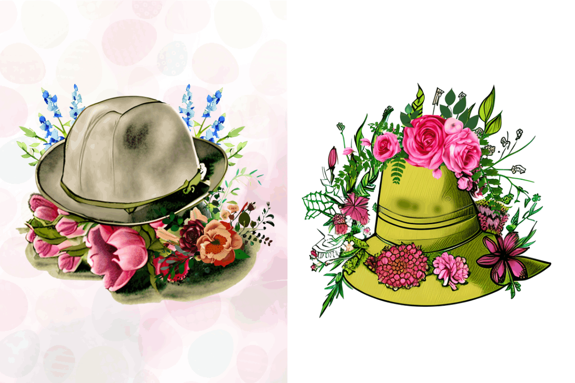 Watercolor Floral Hat Garden Clipart Bundle