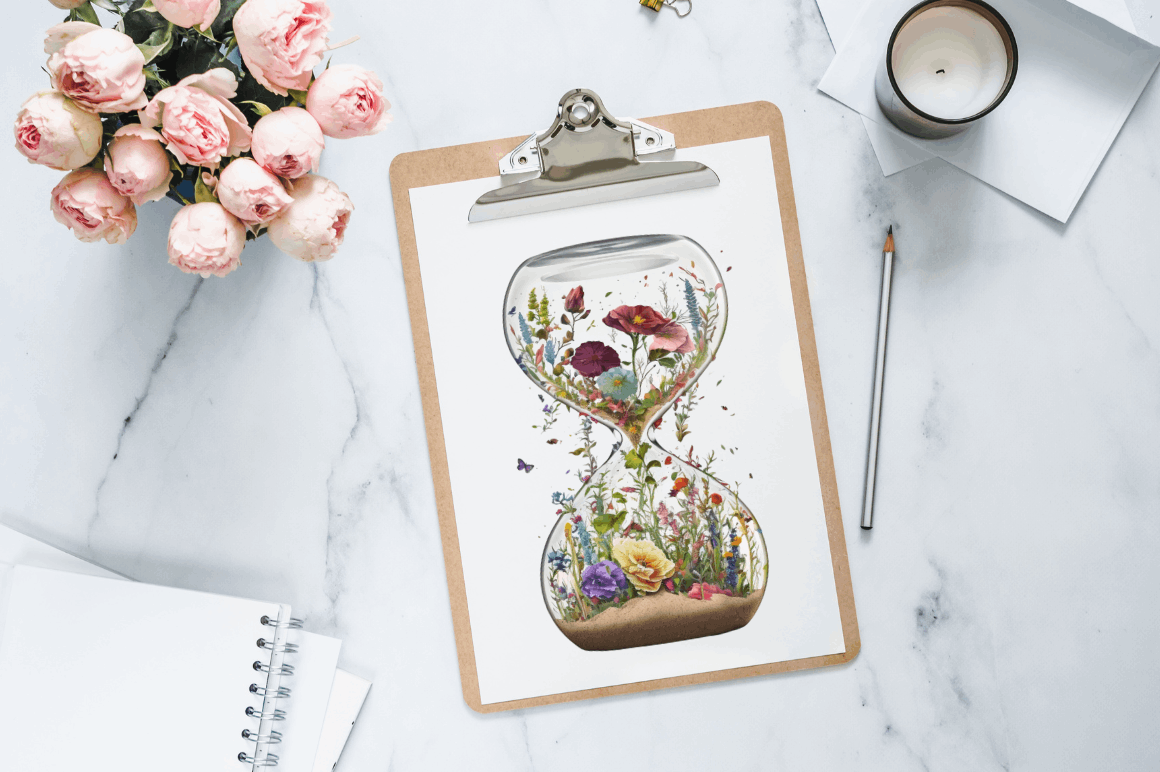 Watercolor Nature Hourglass Clipart