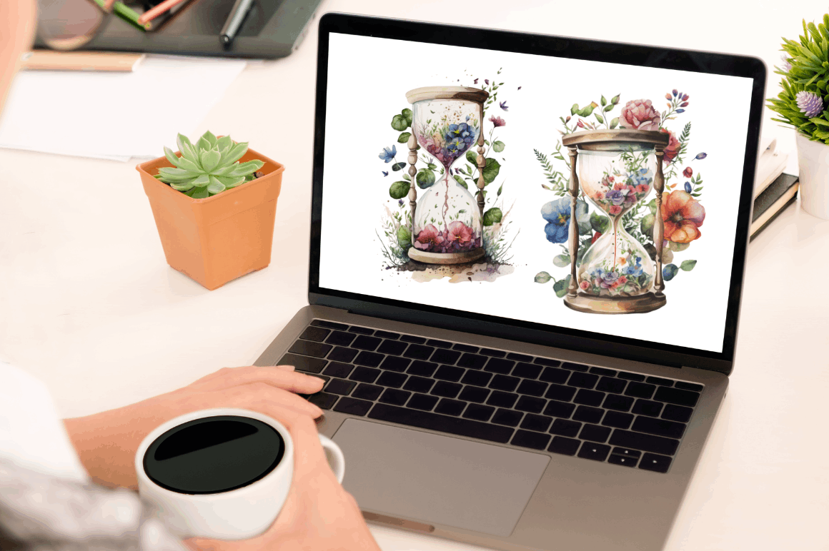 Watercolor Nature Hourglass Clipart