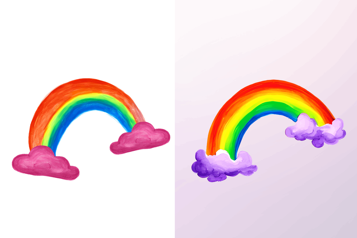 Watercolor Rainbow Doodle Clipart Bundle