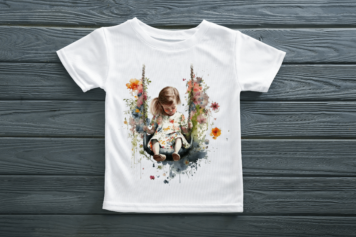 Watercolor Little Girl and Swing Clipart Bundle