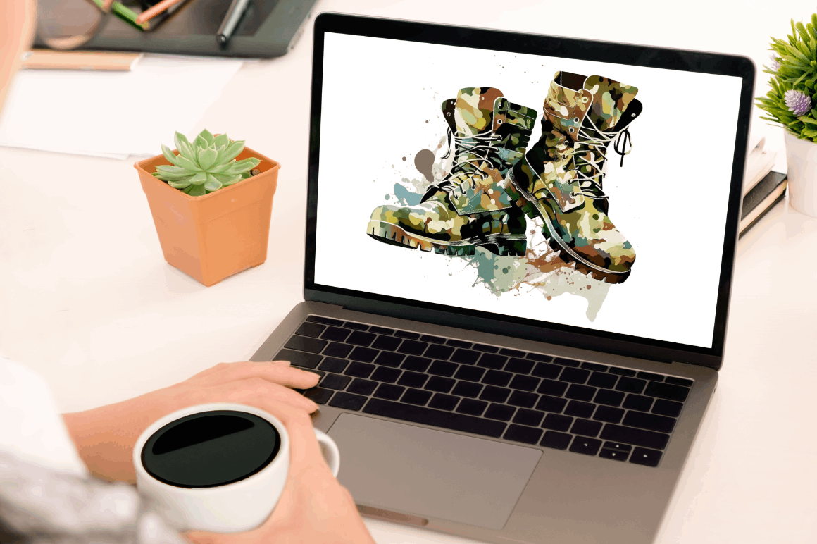 Watercolor Military Boots Clipart Bundle