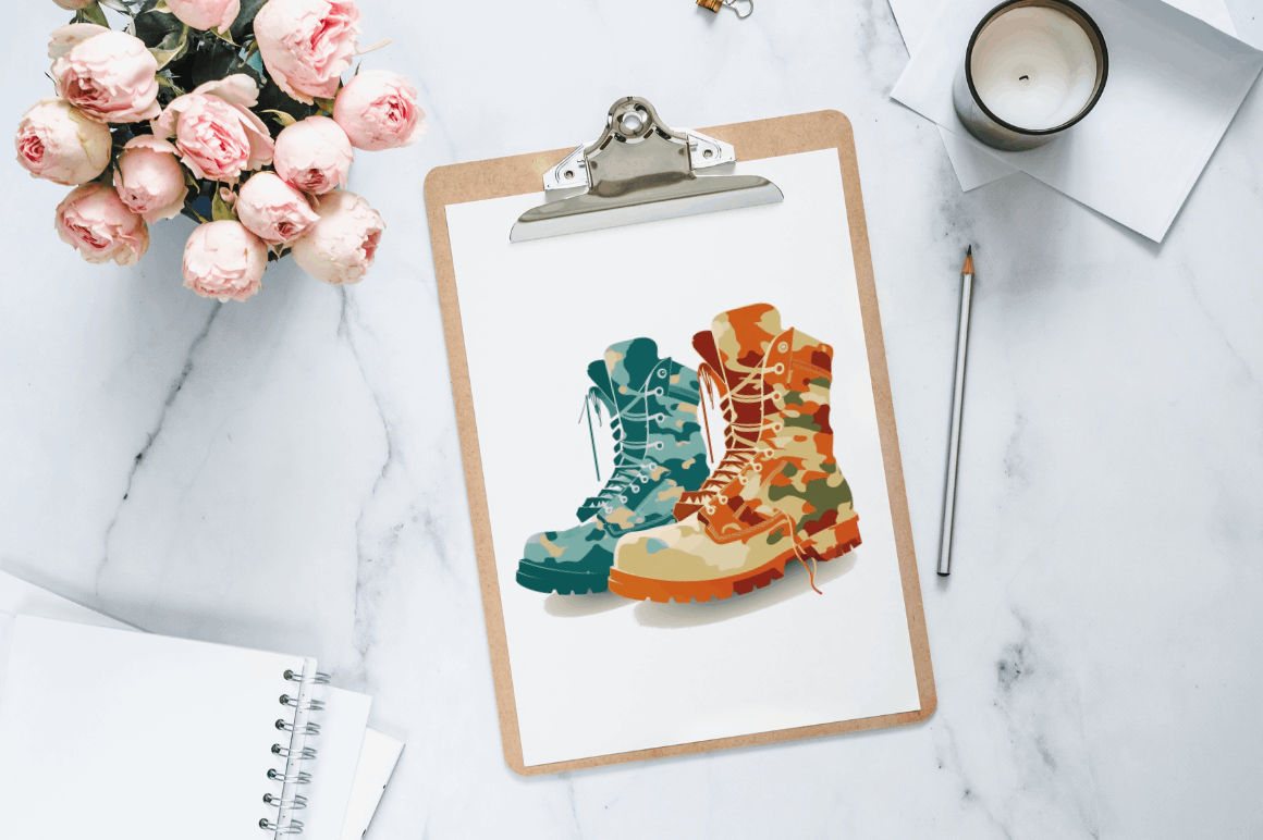 Watercolor Military Boots Clipart Bundle