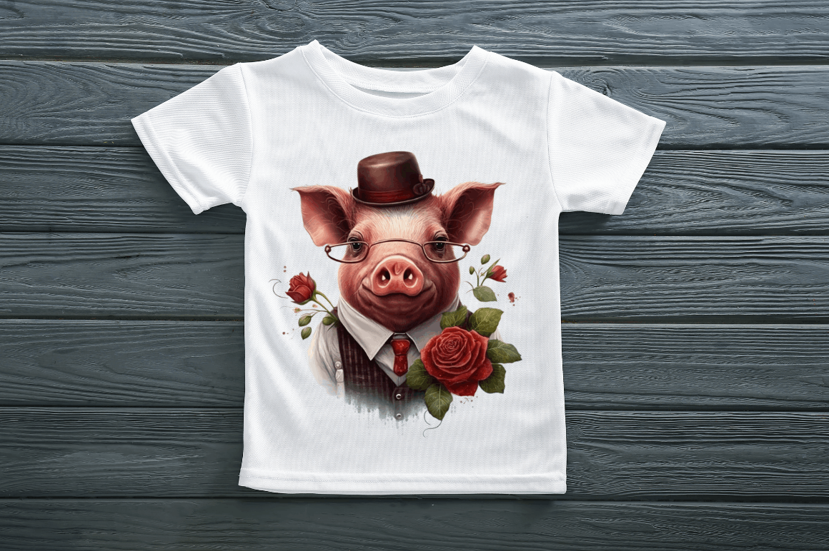 Watercolor Pig Gentlemen Clipart Bundle