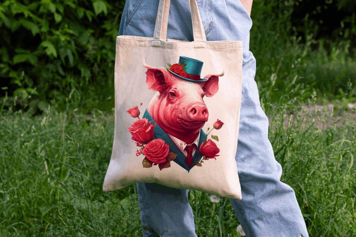 Watercolor Pig Gentlemen Clipart Bundle