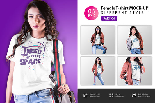 06 Editable Female T-Shirt Mock-Ups – Different Styles Bundle