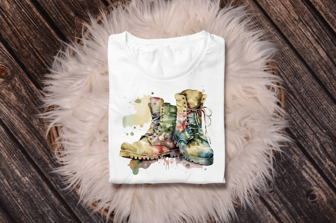 Watercolor Military Boots Clipart Bundle