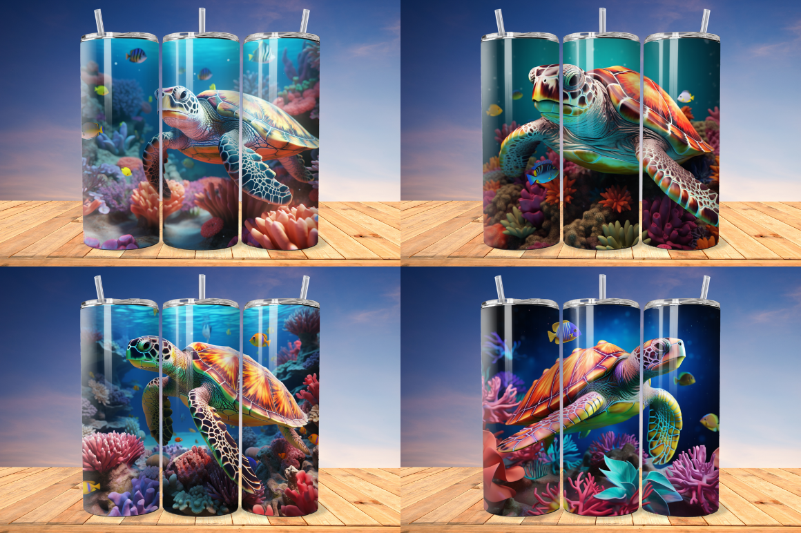 3D Sea Turtle Skinny Tumbler Wrap Bundle