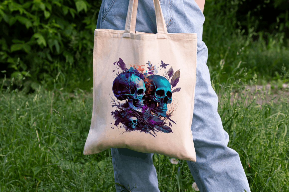 Watercolor Dark Skulls Gothic Nature Clipart Bundle