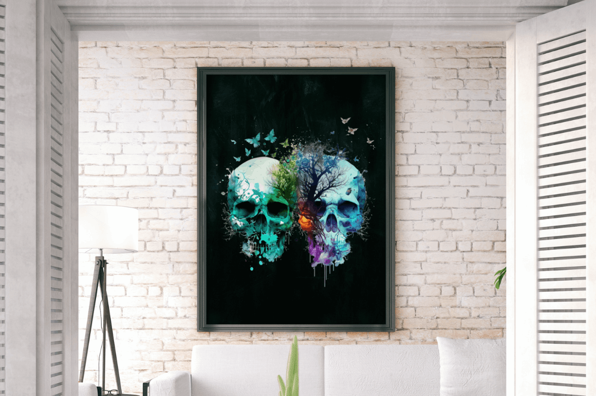 Watercolor Dark Skulls Gothic Nature Clipart Bundle