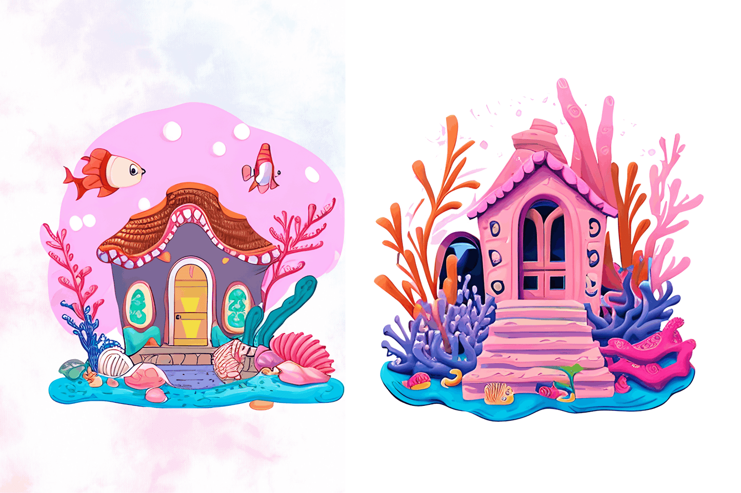 Watercolor Underwater House Clipart Bundle