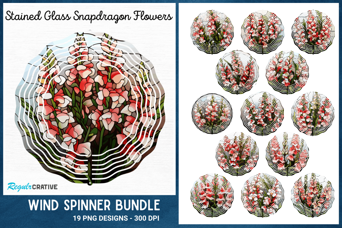 Stained Glass Snapdragon Flowers Wind Spinner Bundle