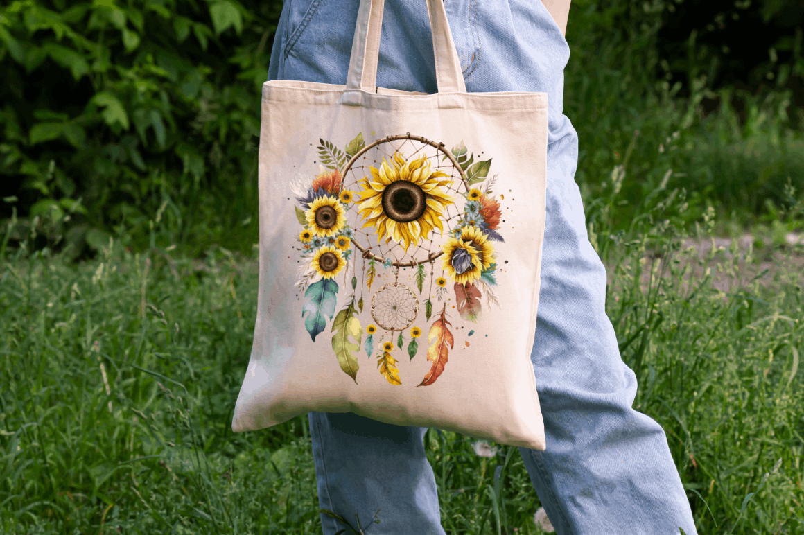 Watercolor Sunflower Dreamcatcher Clipart Bundle