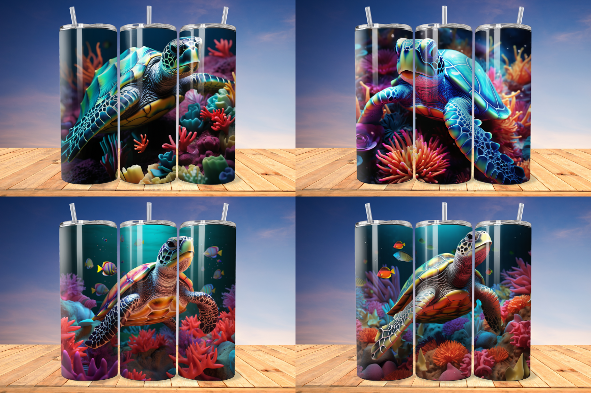 3D Sea Turtle Skinny Tumbler Wrap Bundle
