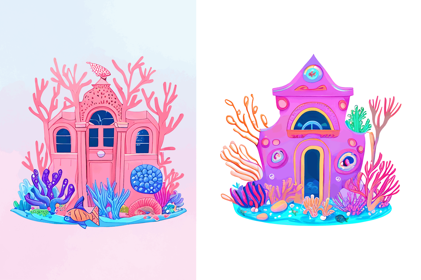Watercolor Underwater House Clipart Bundle