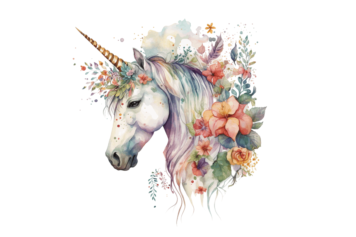 Watercolor Cute Unicorn Clipart Bundle