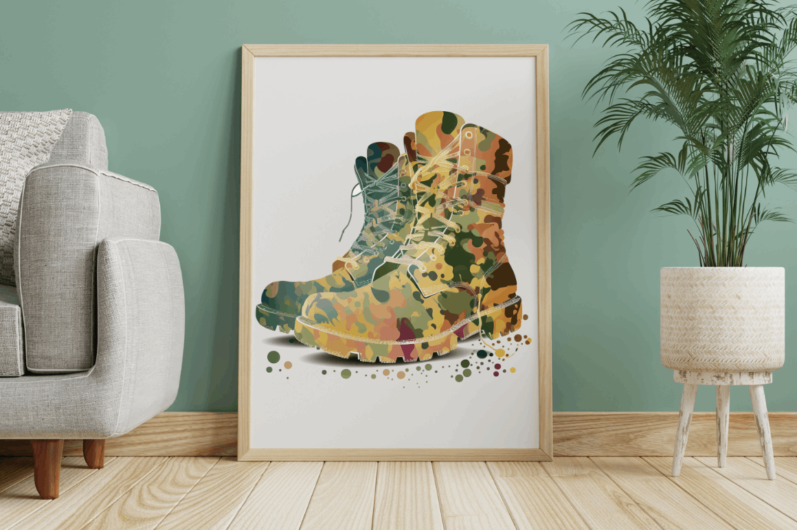 Watercolor Military Boots Clipart Bundle