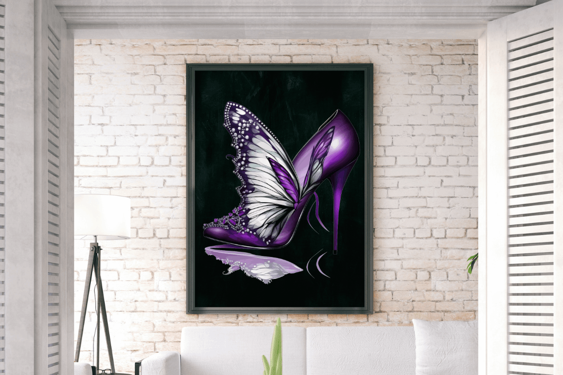 Watercolor Butterfly High Heels Clipart Bundle