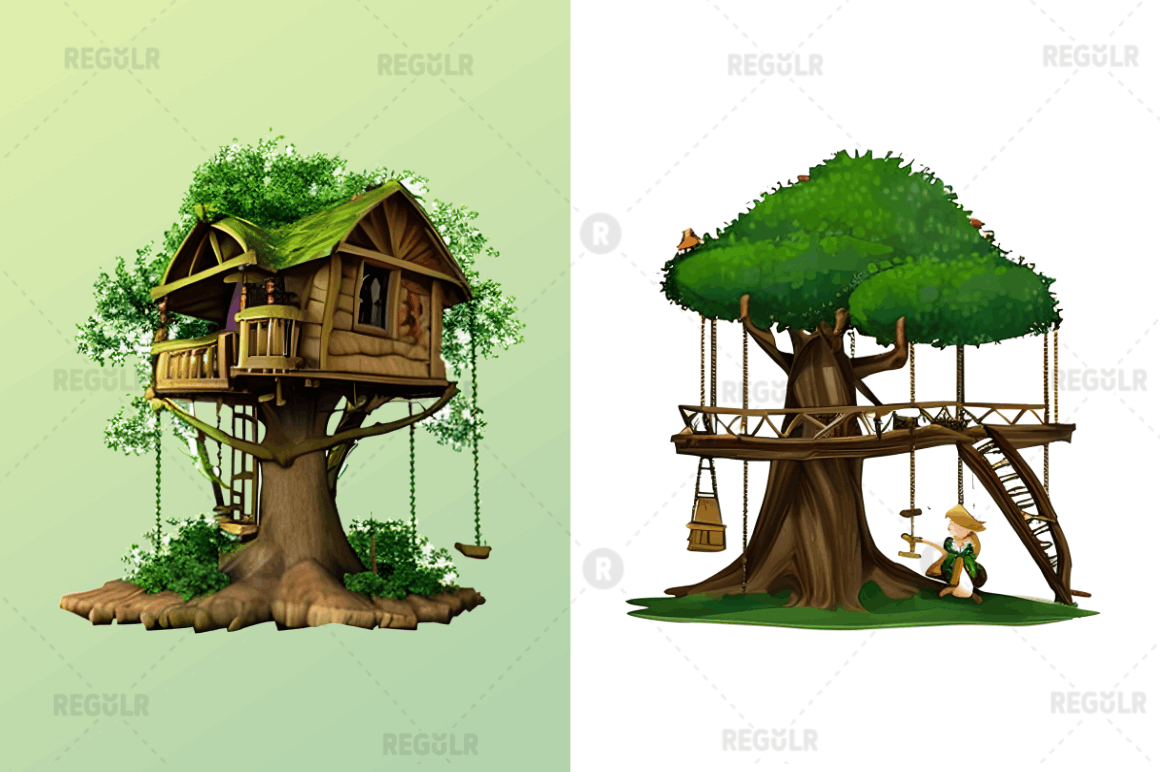Watercolor Fairy Tree Clipart Bundle