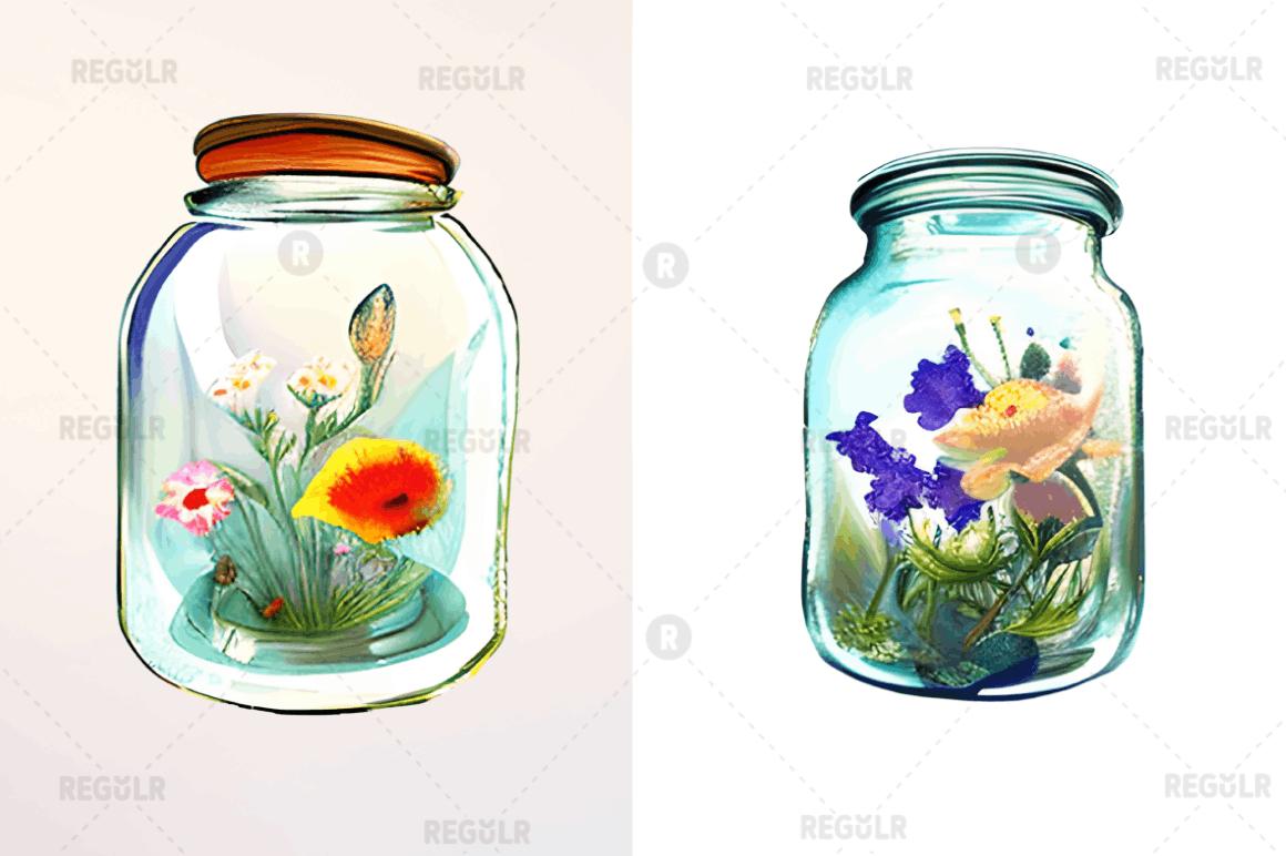 Watercolor Floral Jar Clipart Bundle