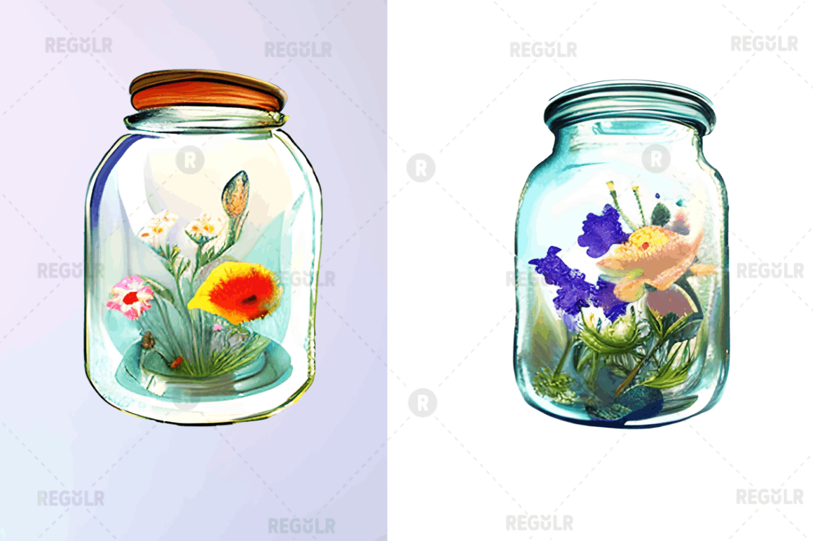Watercolor Floral Jar Clipart Bundle