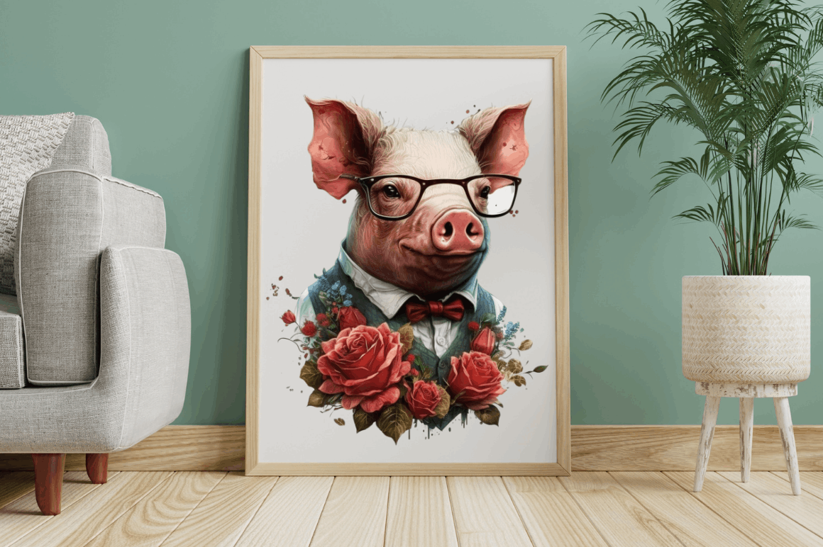 Watercolor Pig Gentlemen Clipart Bundle