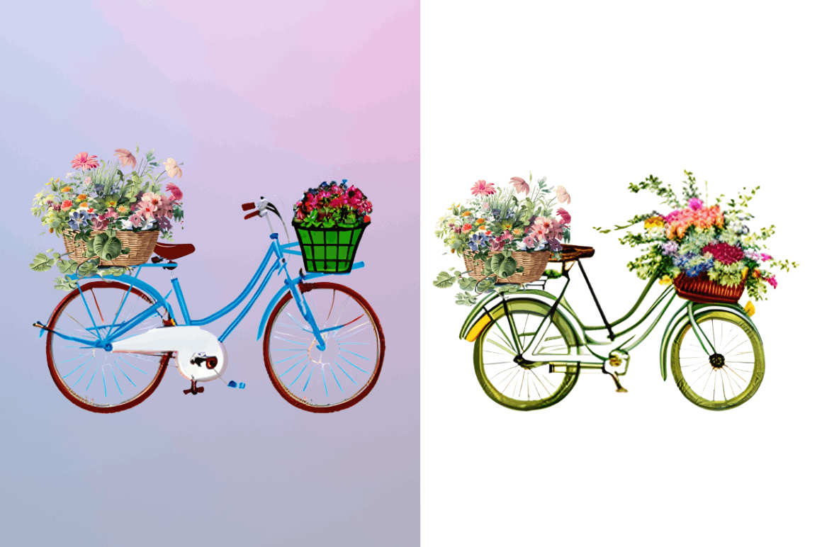Watercolor Floral Bicycle Clipart Bundle