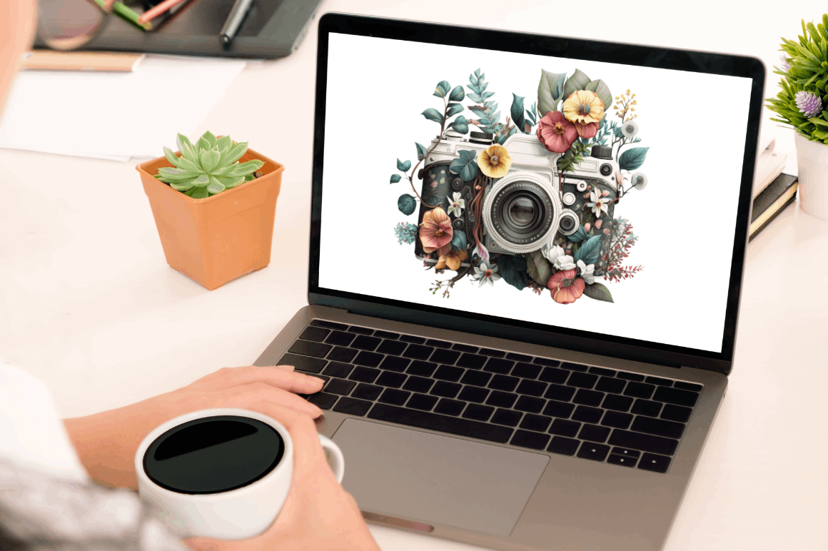 Watercolor Floral Camera Clipart Bundle