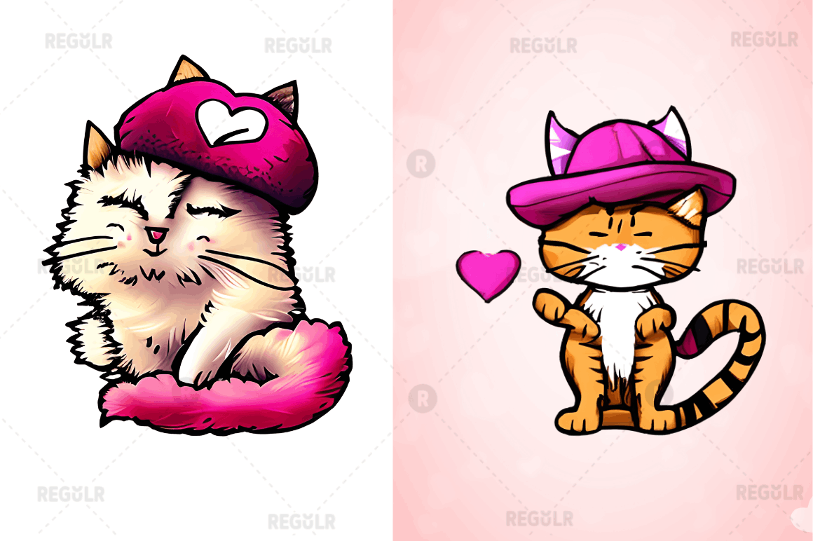 Watercolor Funny Cat Valentine Clipart Bundle