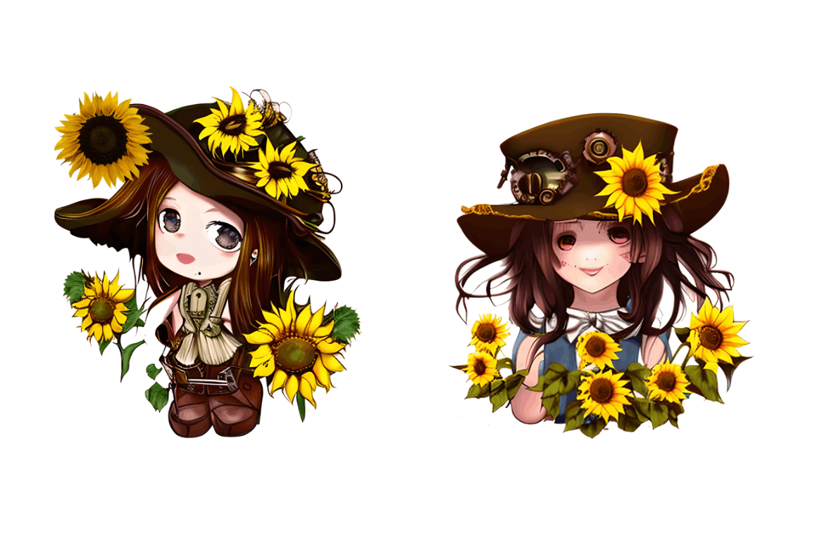 Watercolor Cute Chibi Sunflower Clipart Bundle